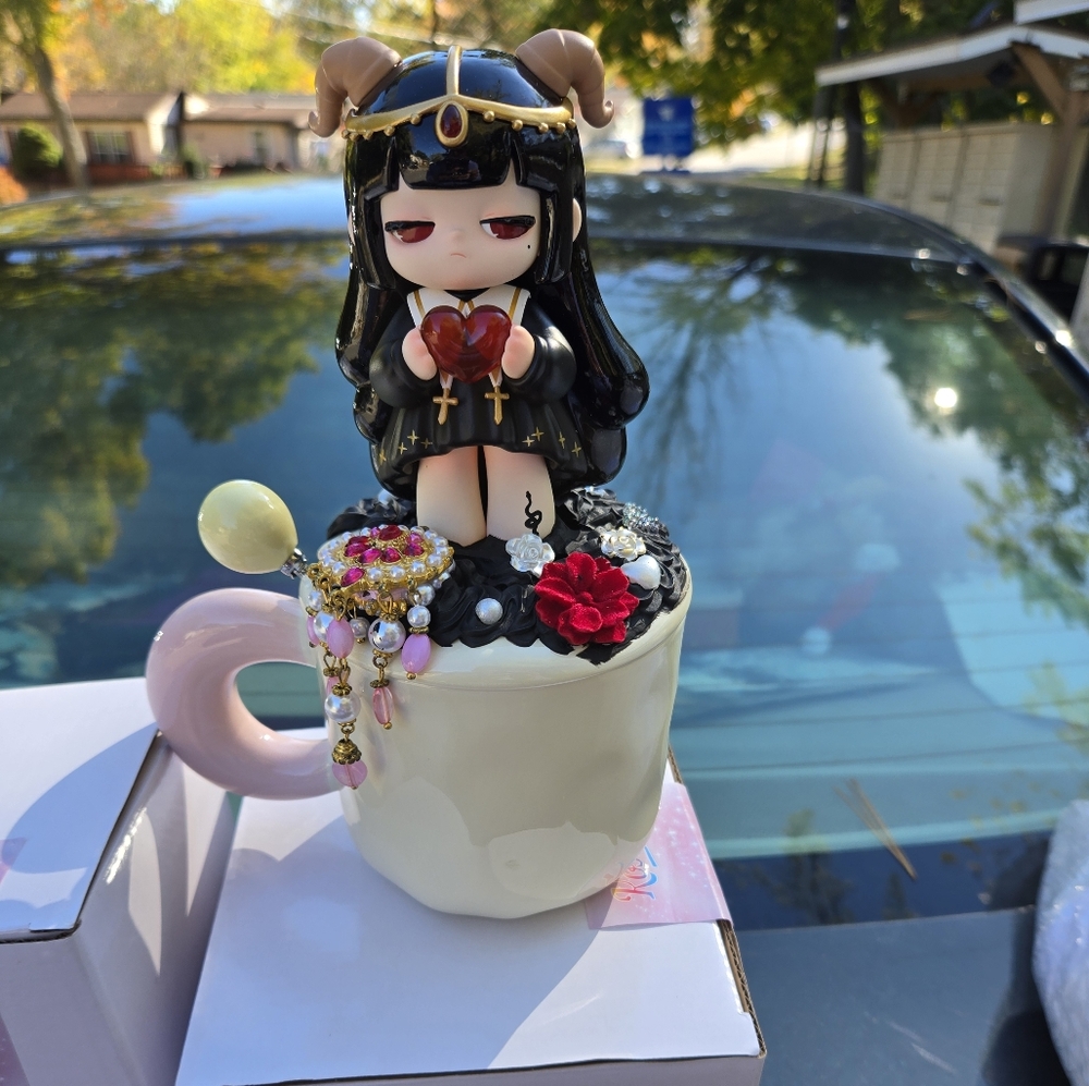 Handmade DIY mug with lid and spoon demon slayer figure